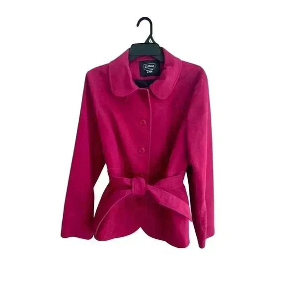 L.L. Bean Women's Fuchsia Belted Pea Coat Size M Mid-Length Spring - Picture 1 of 6